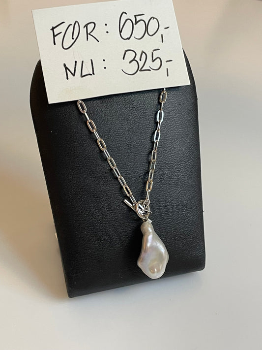 Sølv halskæde m. barok perle -50%